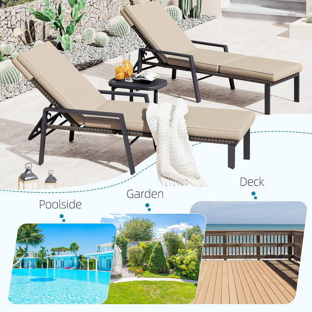 Chaise Lounge Chairs for Outdoor, Lounge Chairs Set of 2, Adjustable PE Rattan Wicker Patio Pool Lounge Chair with