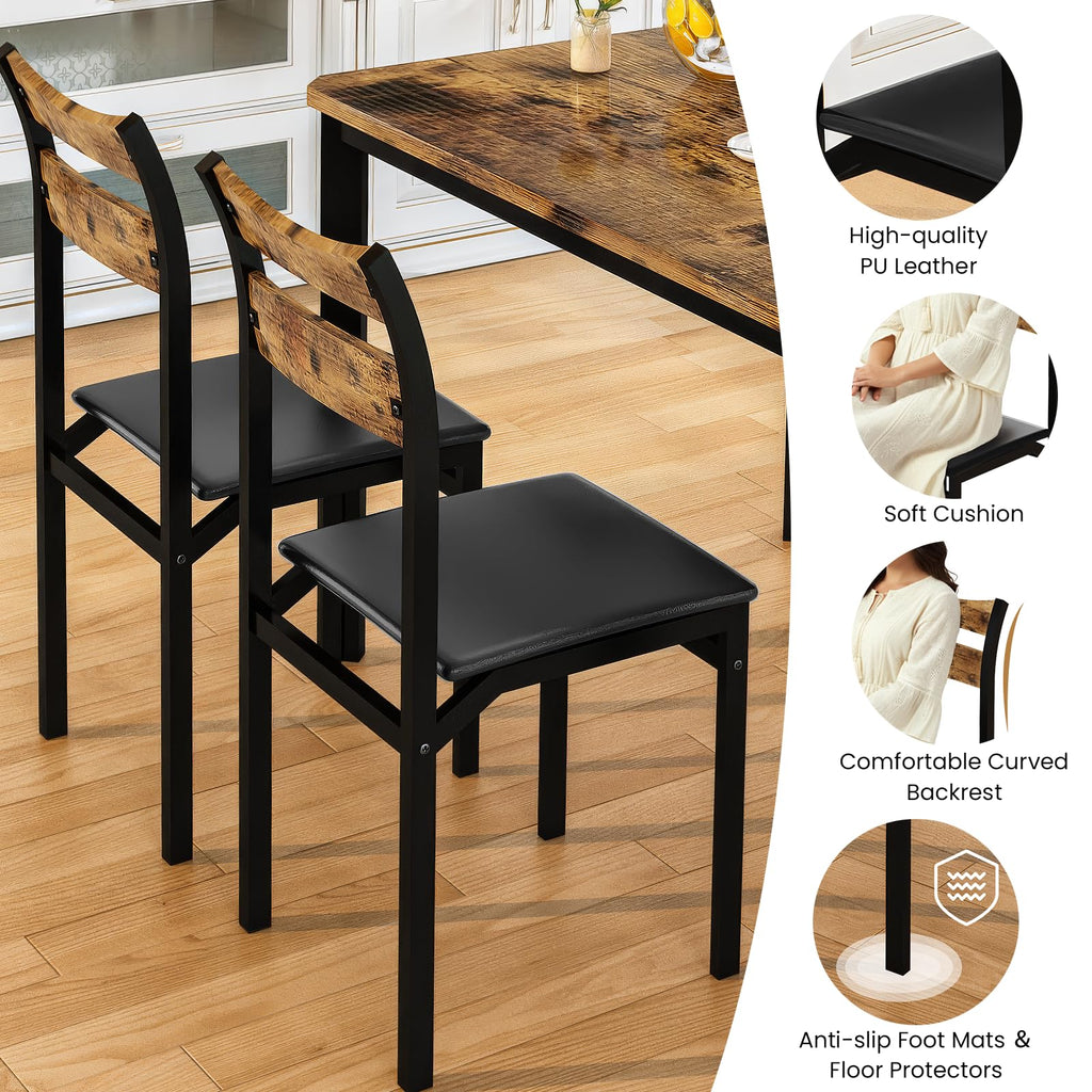 Dining Table Set for 4, 43.3" Dining Room with 4 Upholstered PU Leather Chairs, Modern Wood Table and Chairs Set