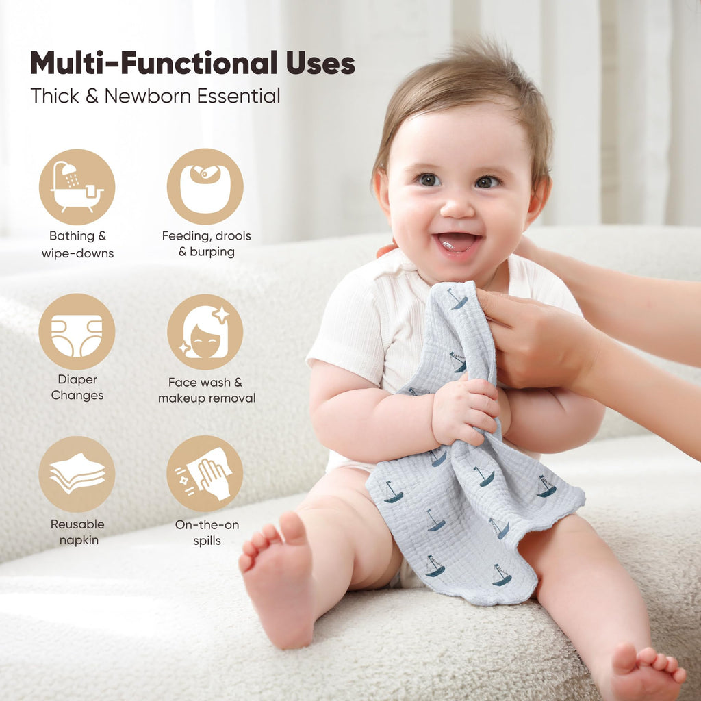 Muslin Baby Washcloths,100% Cotton Face Towels and Burp Cloths