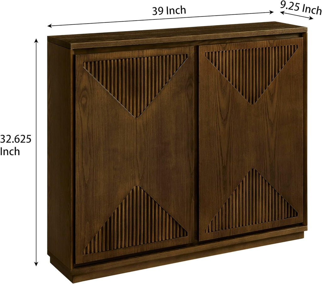 39" Mid Century Modern Sideboard Cabinet, Buffet Cabinet w/Storage | Narrow Buffet Cabinet with 2 Outlet Holes