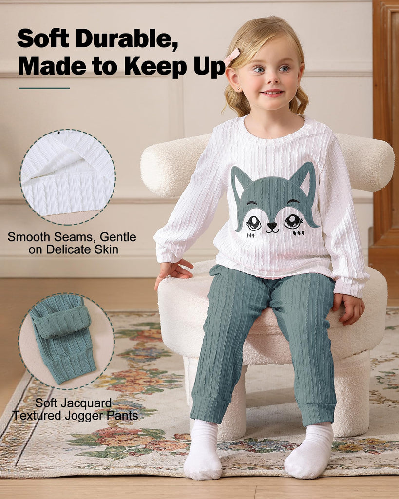 Toddler Girl Fall Clothes: Soft Warm Outfits Sets Fox Embroidered Knit Sweatshirt & Solid Sweatpants Cute Home &