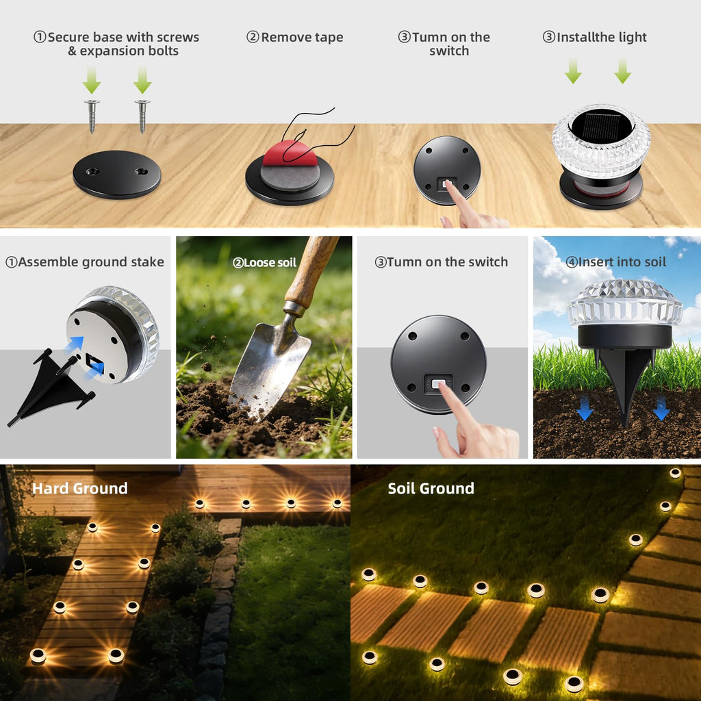 Solar Deck Lights Outdoor, IP67 Waterproof Solar Driveway Dock Lights