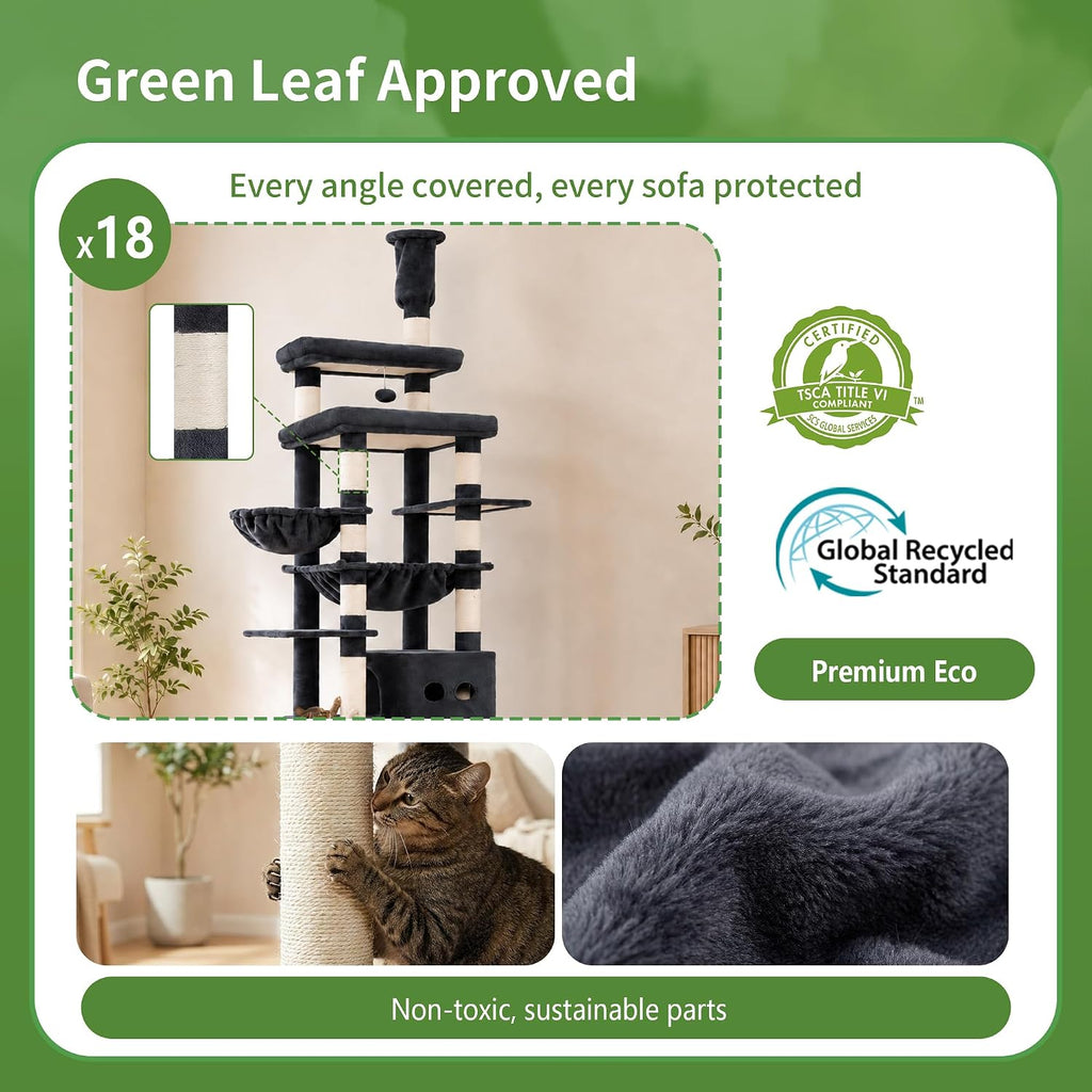 Floor to Ceiling Cat Tree, 104.7"-116.5" Height-Adjustable