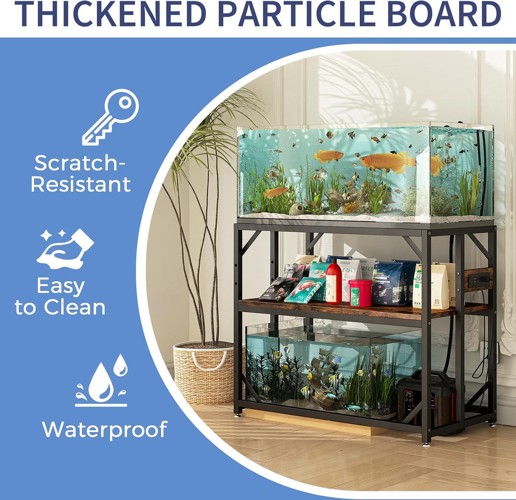 40 Gallon Fish Tank Stand with Power Outlet, Adjustable Shelf