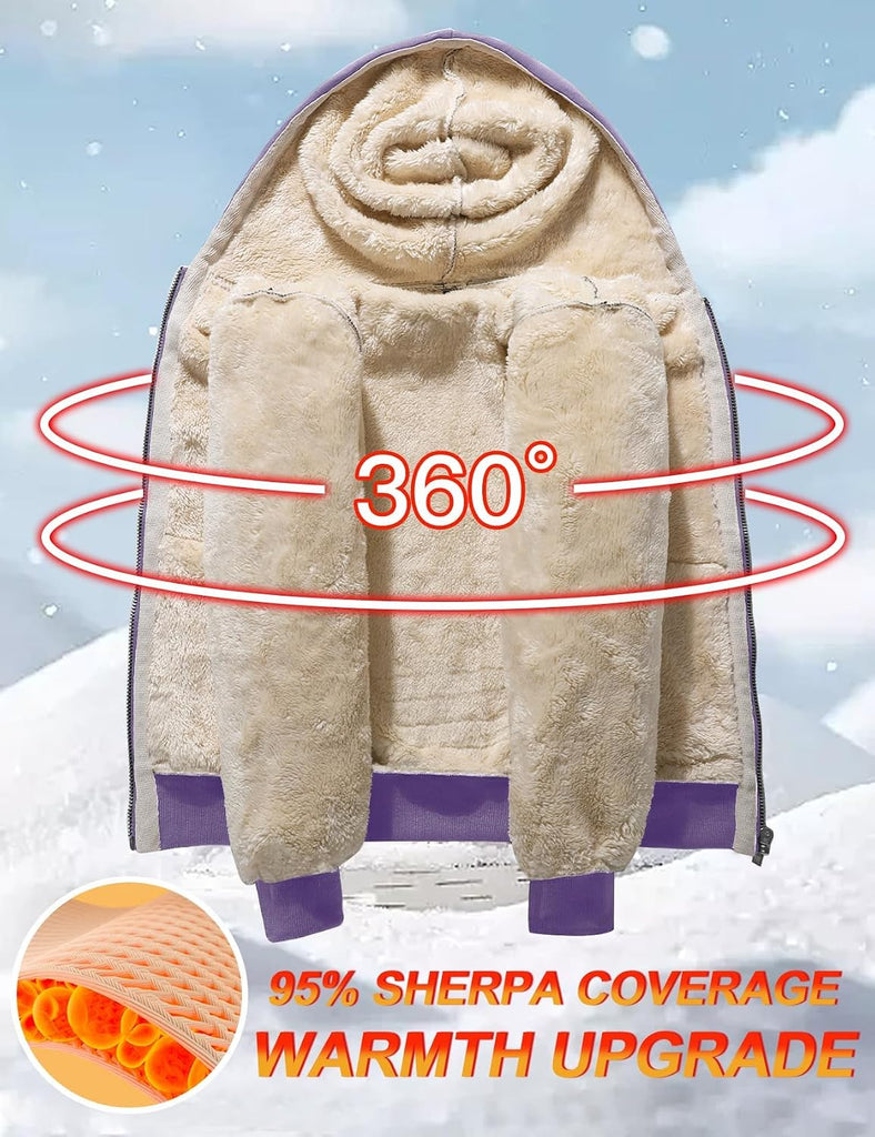 Unisex Boys Girls Fleece Jacket Hoodie Sherpa Lined Zip Up Hooded Sweatshirt Kids Winter Jackets