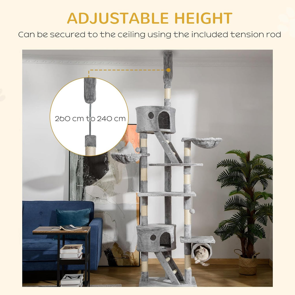 Floor to Ceiling Cat Tree, 94.5-102.5 inch Adjustable Height Cat Climbing Tower with Scratching Posts, Condos