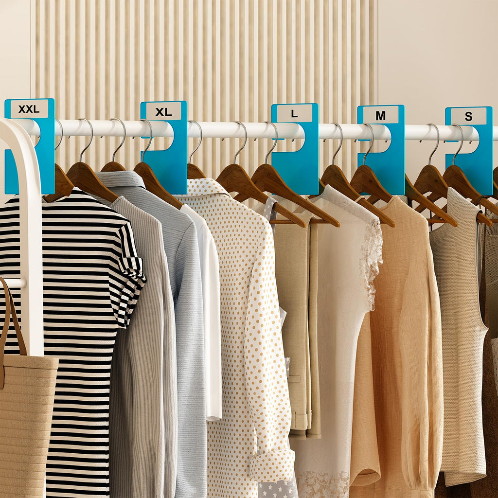 32 Pack White Clothing Rack Size Dividers Plus 75 Labels (1 Inch) and 30 Large Blank Labels, Large Rectangular