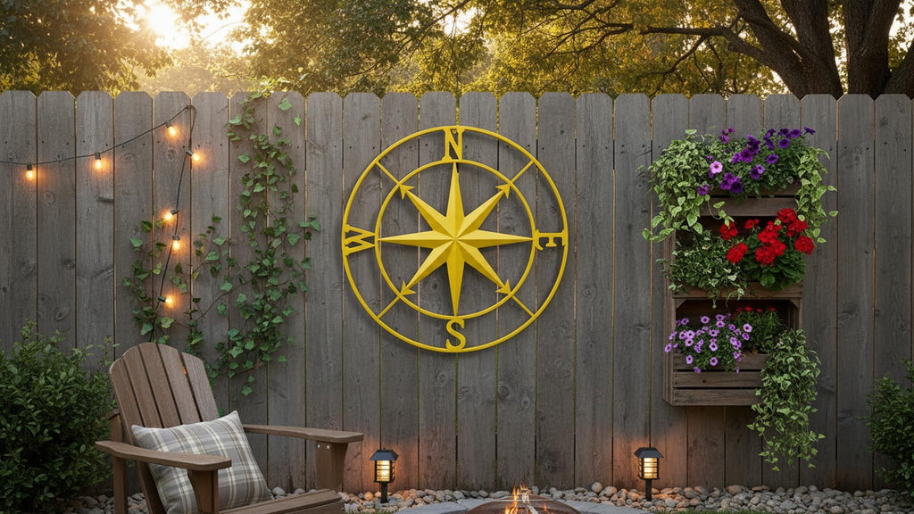 Nautical Metal Compass Wall Decor, 41 inches, Indoor/Outdoor (Gold)
