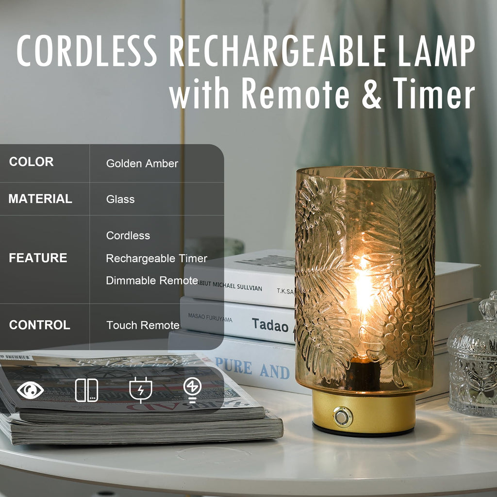 Cordless Lamps Rechargeable Battery Operated lamp,Glass Table Lamp Remote Control-Dimmable Brightness Touch Wireless