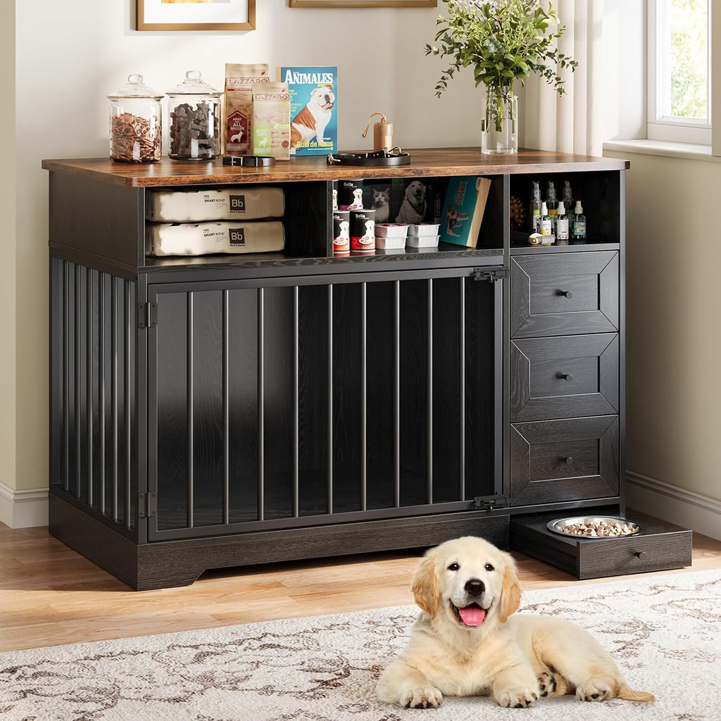 Dog Crate Furniture for Medium Small Dogs with Storage, Black