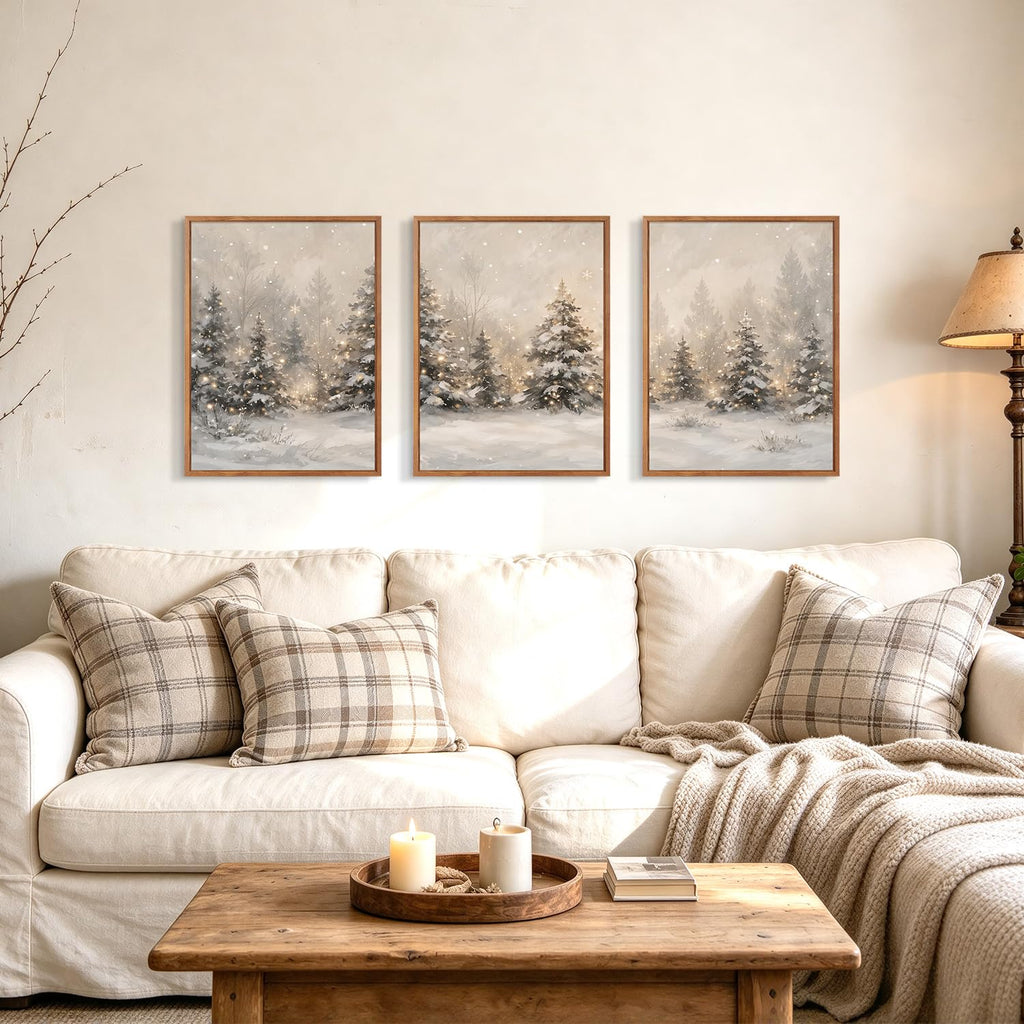 Winter scene Wall Art, Farmhouse Snowy Pine Tree Xmas Decor 12x16x3