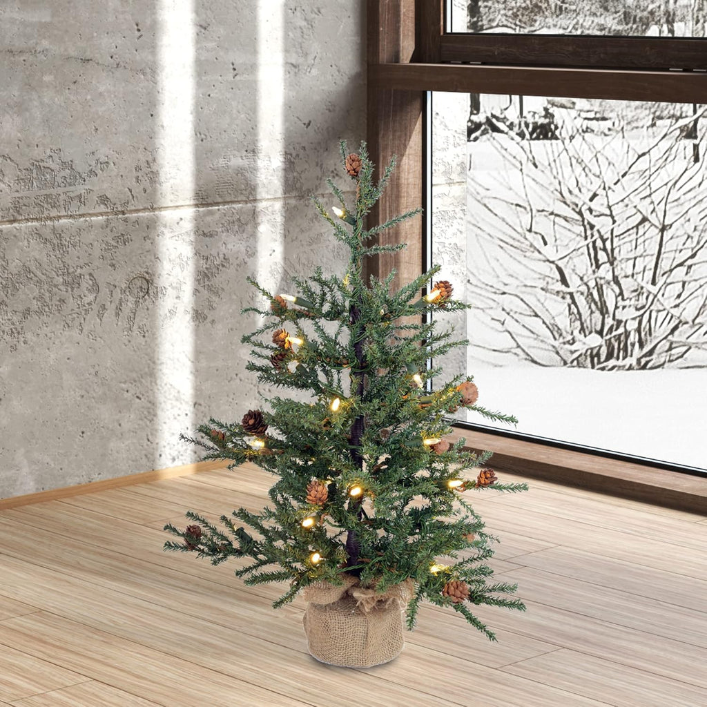 3-Foot-Tall Caramel Pine Artificial Christmas Tree, Warm White Italian LED Mini Lights, Seasonal Indoor Home Decor