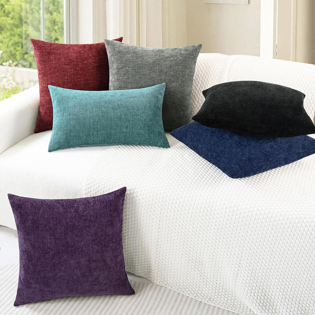 Throw Pillow Covers Decorative 18 X 18 Inches Pack of 2 Cozy Chenille Cushion Cases