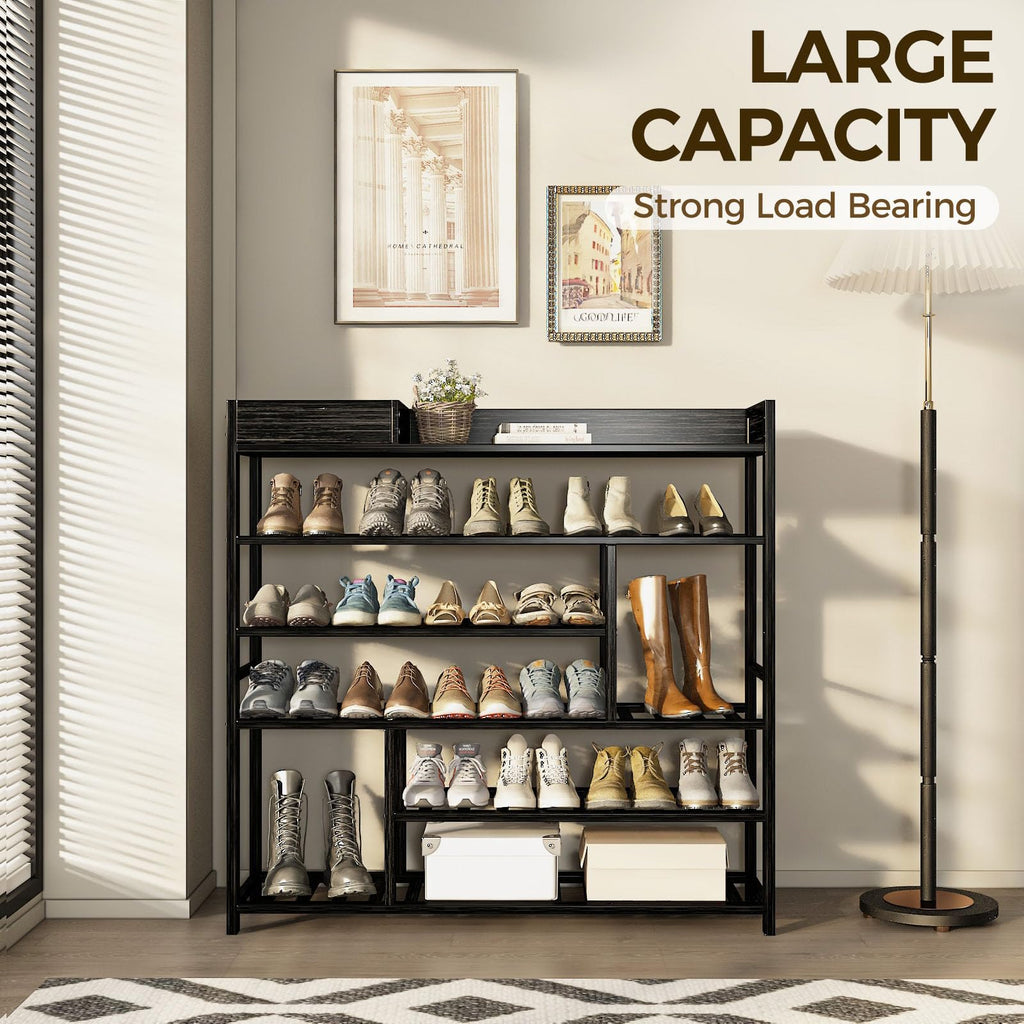 Shoe Rack for Front Door Entrance Bamboo Shoe Organizer Black
