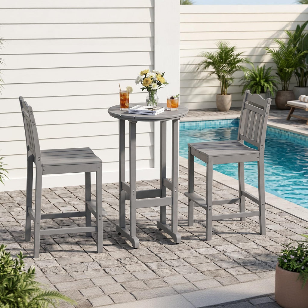 40" Outdoor Bar Table, All Weather HDPE Bar Height Patio Table Counter Round Patio Cocktail Bar Tables, Tall Bistro