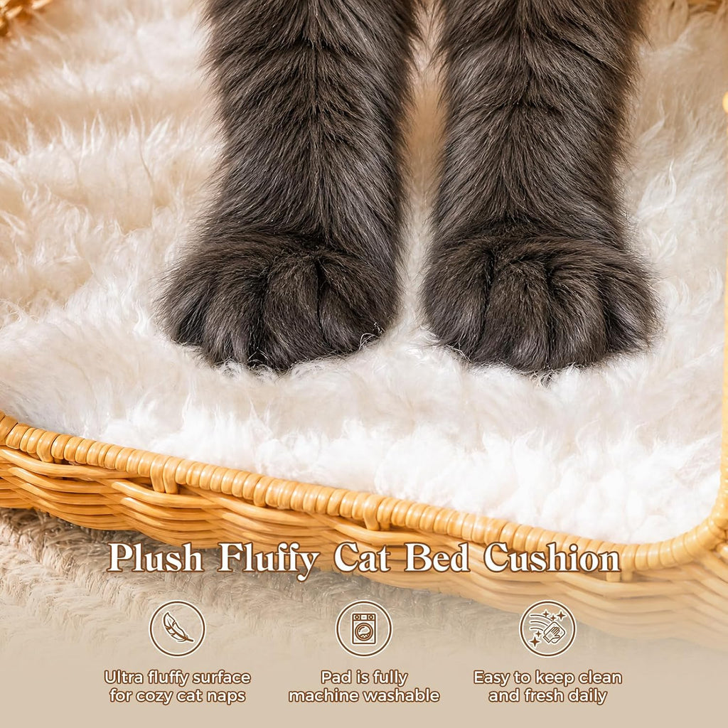 Elephant Shaped Rattan Cat Bed, Breathable Hand-Woven Wicker Cat Cave