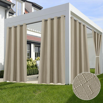 Linen Outdoor Curtains Waterproof 4 Pcs 54x108 In Taupe | Light Filtering, Grommet Top, Outdoor Dining Dividers