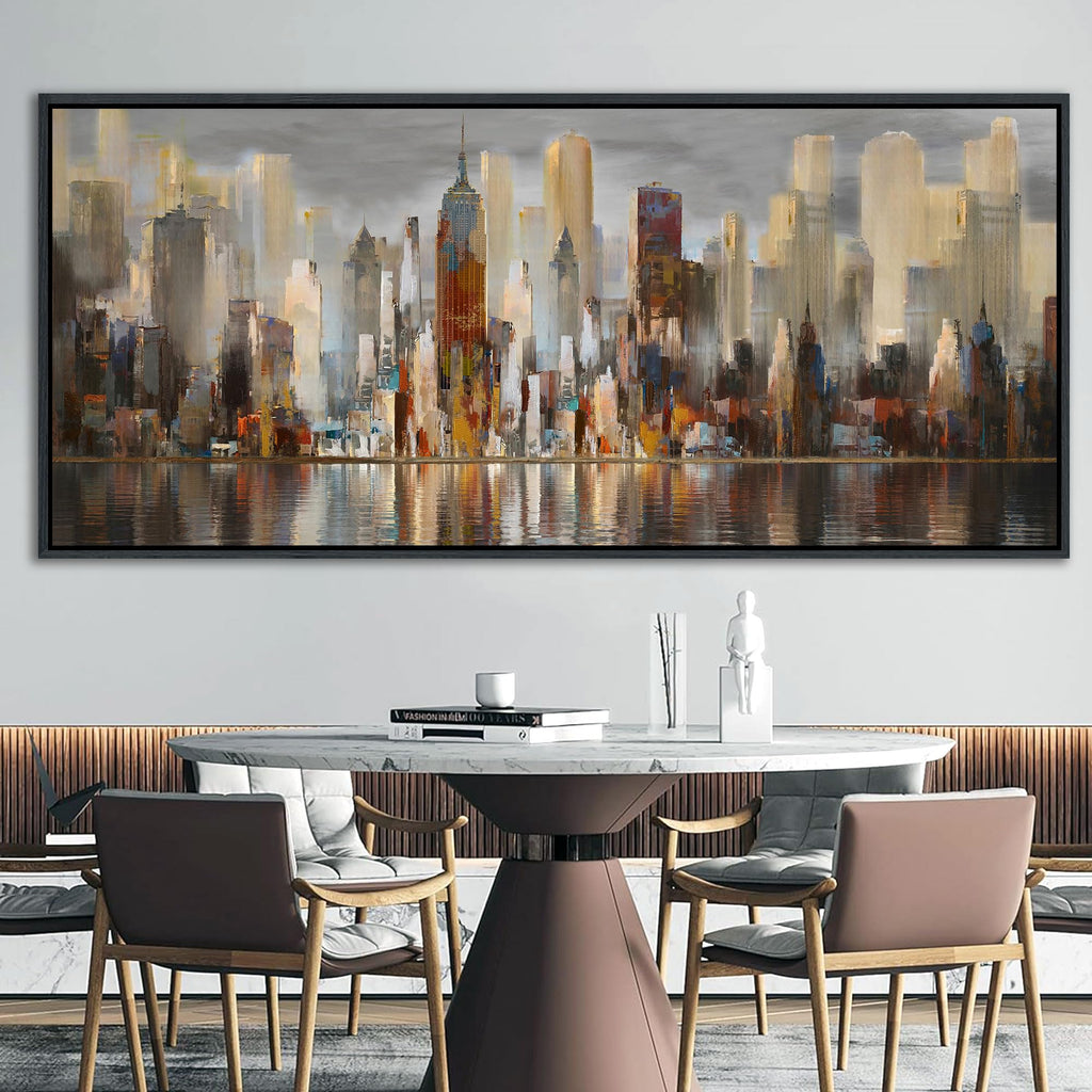 Framed Large Cityscape New York Wall Canvas Prints Abstract Brown City Theme Paintings Modern Canvas Wall Pictures