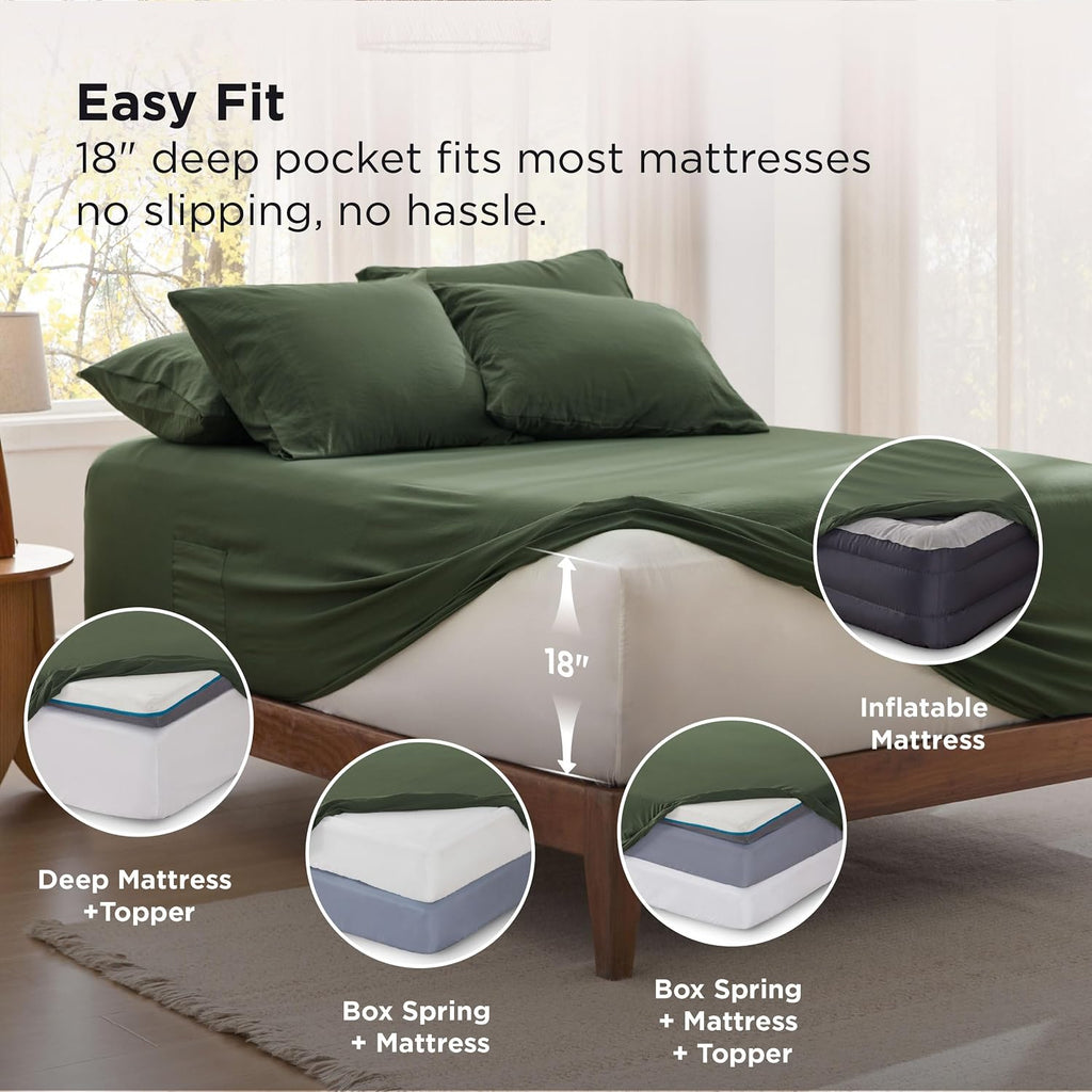 Deep Pocket King Sheet Set - 6 Piece, Prewashed Ultra-Soft King Sheets Set, Fits Mattresses Up to 18 Inches Thick