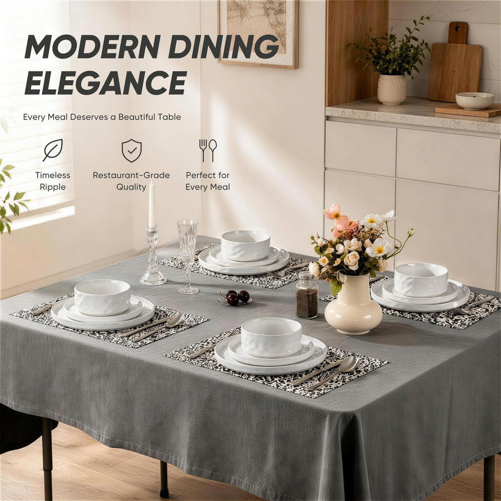 Stoneware Dinnerware Set, 12-Piece White Plates and Bowls Sets for 4