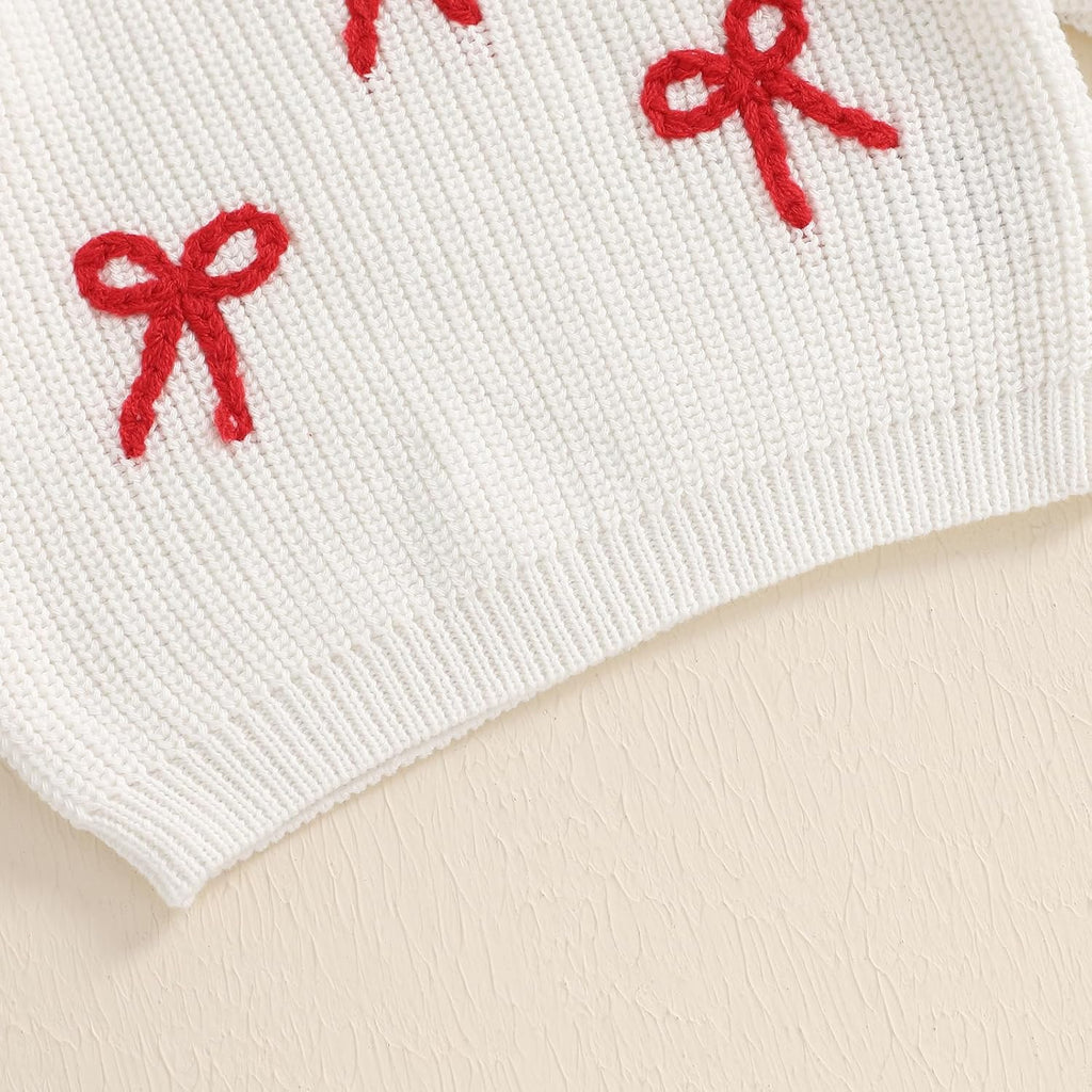 Toddler Baby Girl Knit Sweater Bow Embroidery Chunky Sweatshirt Tops Oversized Warm Christmas Fall Winter Clothes