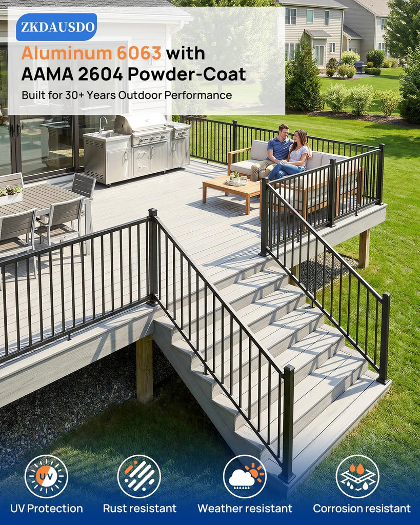 36 in. H x 6 ft. W Aluminum Deck Railing Kit, Outdoor Modular Porch Railing