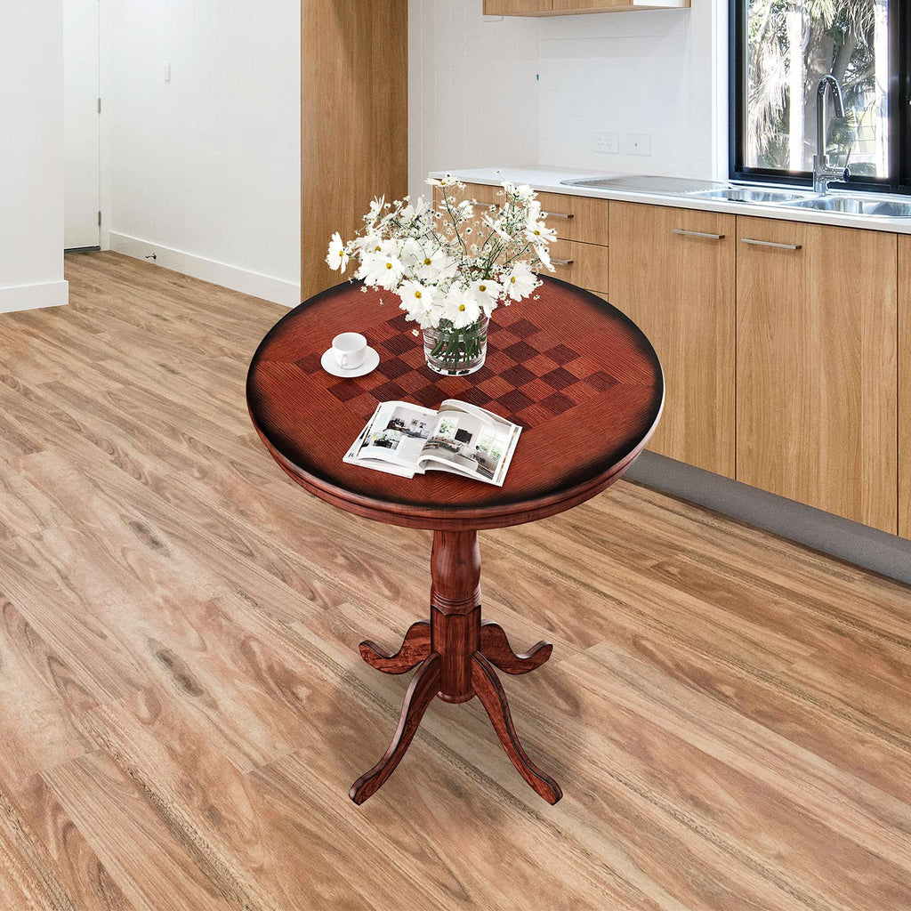 3 Pcs Dining Table Set, Wooden Pub Pedestal Side Table with Stable Base, 360 Degrees Swivel Bar Stool, Round Bar