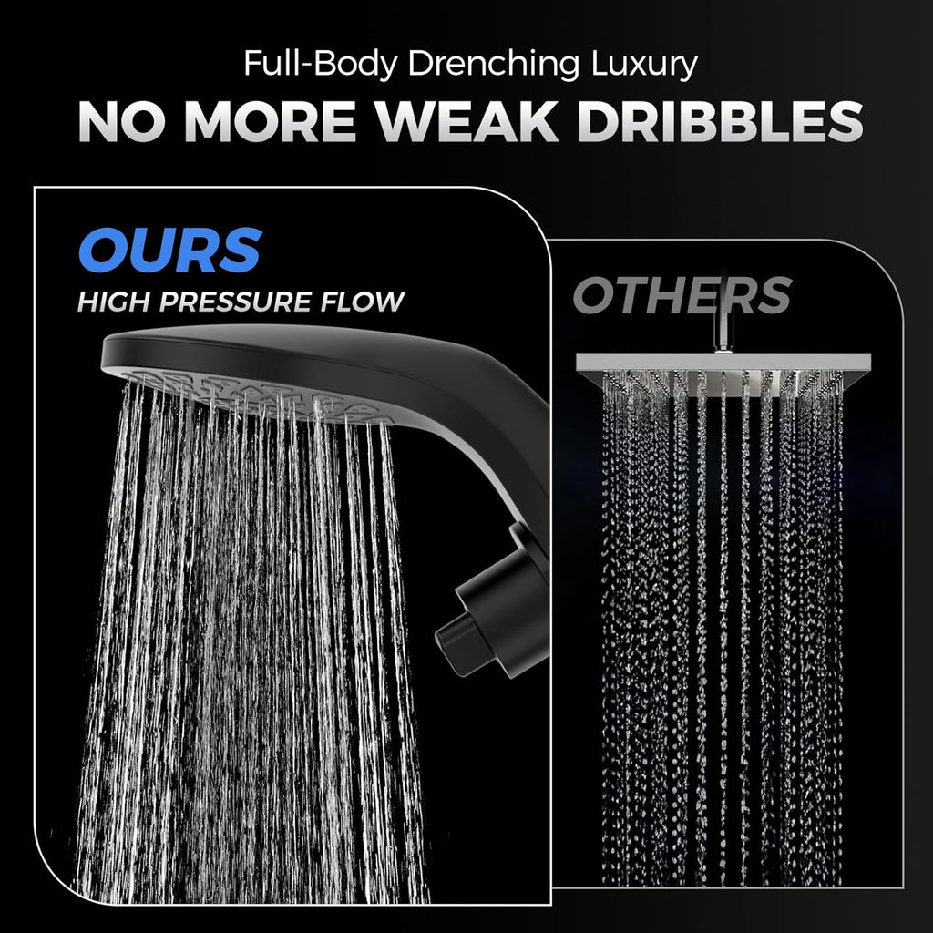 High Pressure Rain Shower Head with Handheld Spray Combo: Detachable Dual Shower Head with 10 Sprays Modes