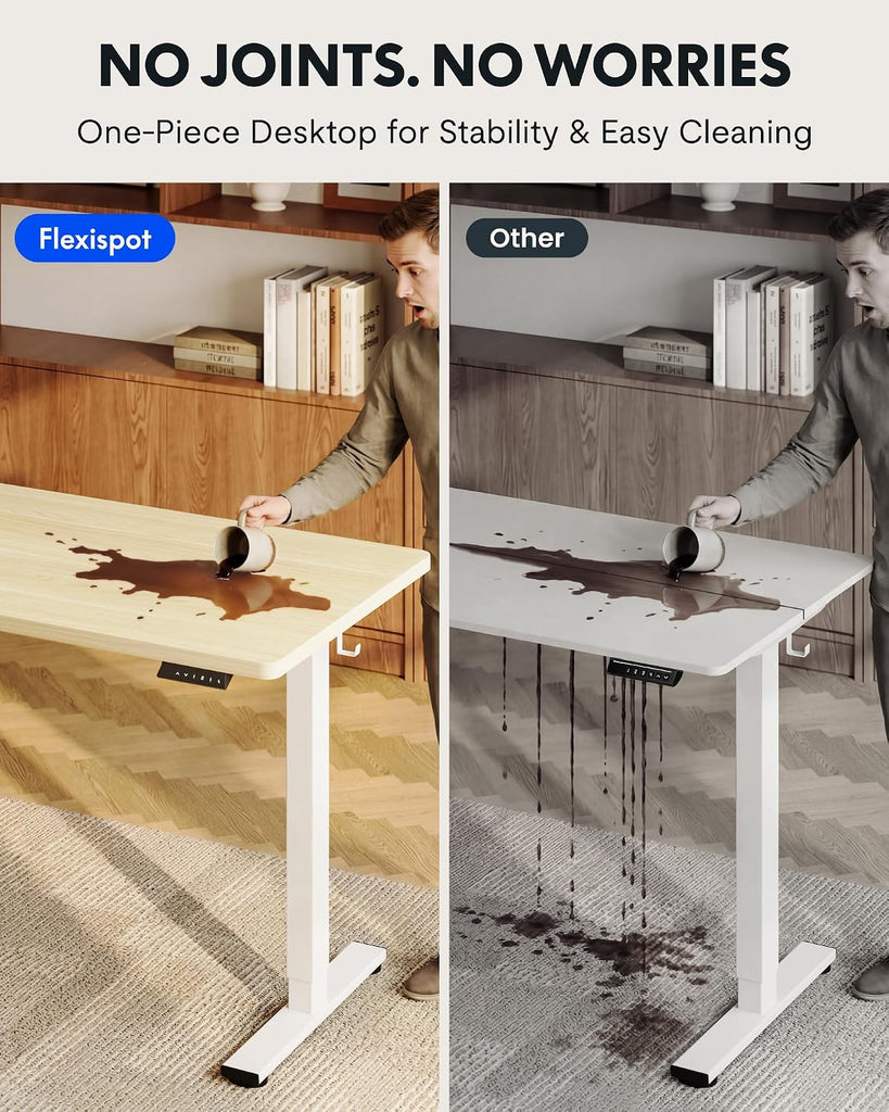 EN1 48"x30" One-Piece Standing Desk, White Wood Grain | 1" Thick Seamless Desktop, 176 LBS Capacity, Home Office Use
