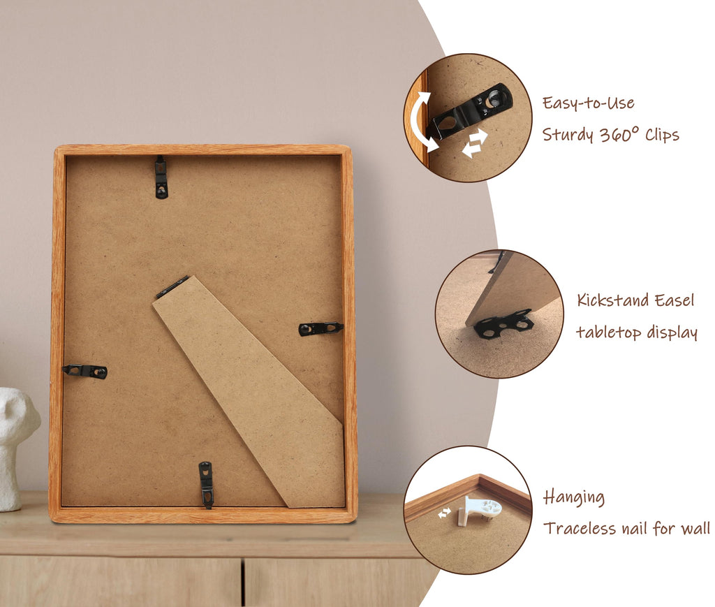 5x7 Picture Frame with Mat for 4x6, Natural Teak Wood Handcrafted Rounded Corner with Real Glass, Vertical or