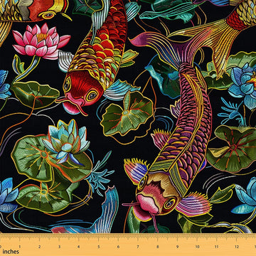 Koi Fish Japanese Fabric by The Yard 10 Yards Soft
