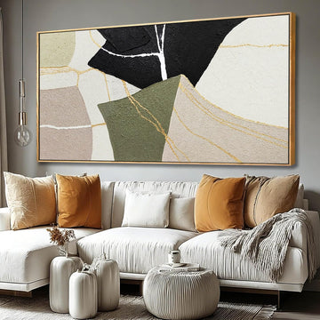 Abstract Canvas Wall Art Modern Neutral Geometry Wall Decor Pictures Black Beige Green Minimalism Line Paintings