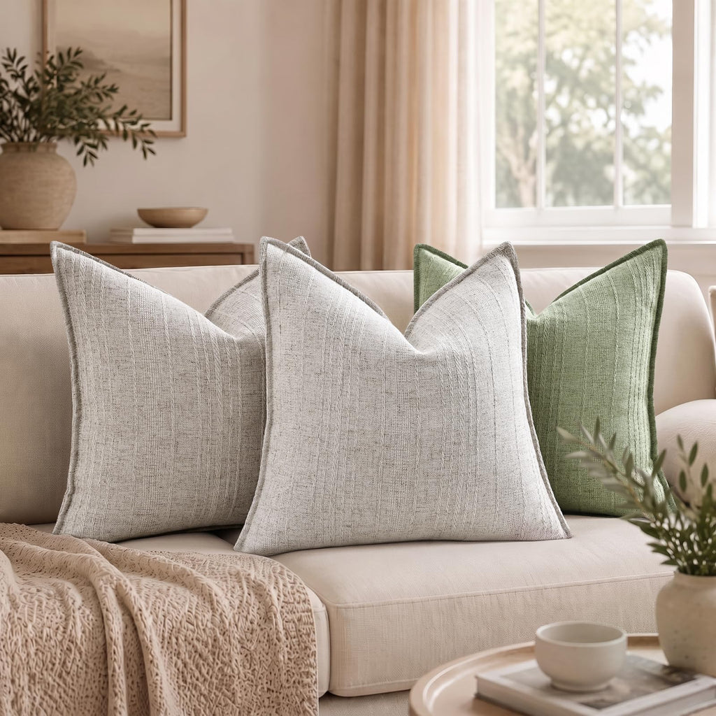 Christmas Greige Linen Throw Pillow Covers 16x16 Set of 2