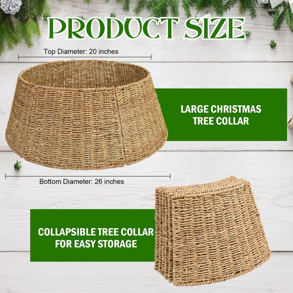 Rattan Christmas Tree Collar Basket - Rustic Handcrafted Tree Ring