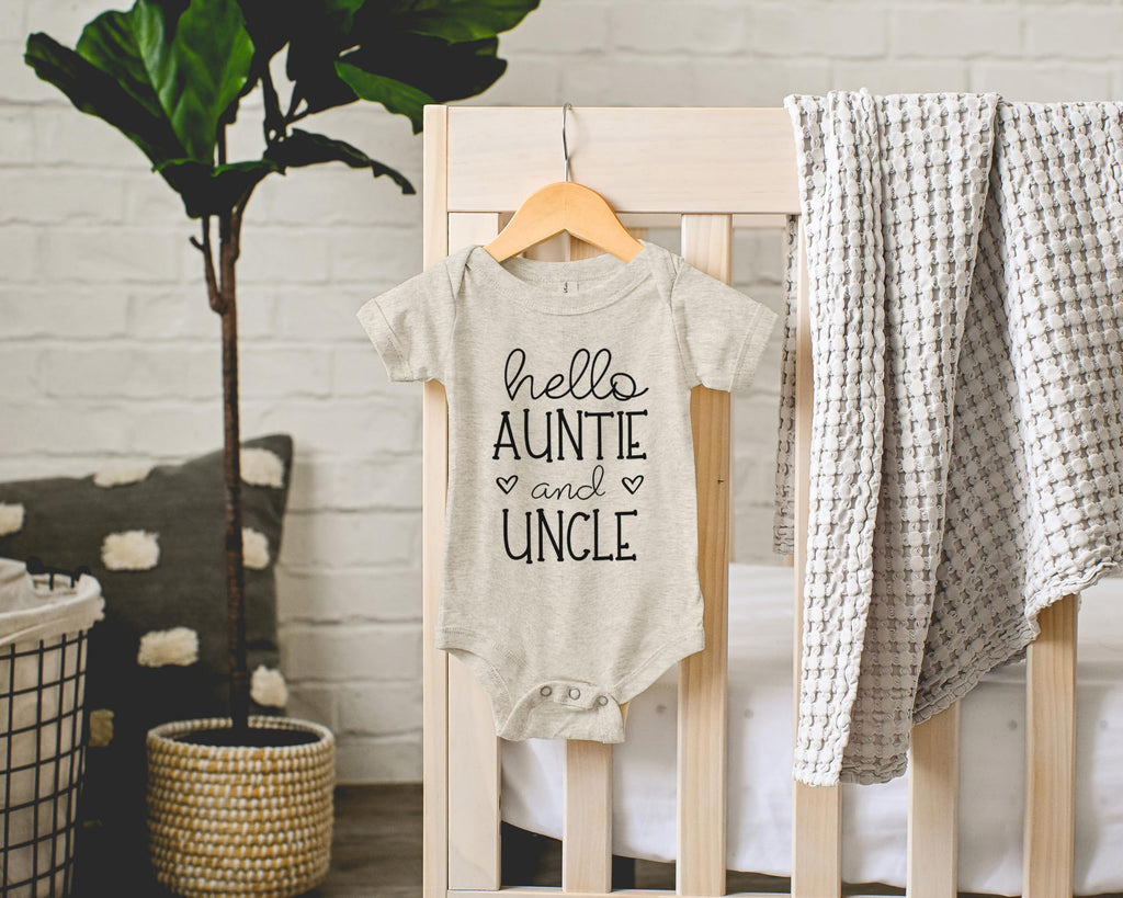 Hello Auntie and Uncle Pregnancy Announcement Infant Bodysuit - New Baby Gifts for Brother and Sister (