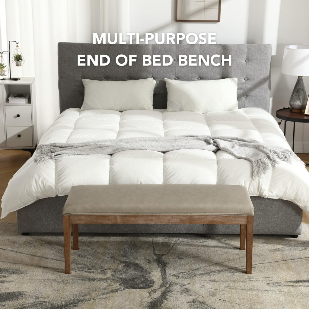Padded Entryway Bench PU Leather Upholstered Dining Table Benches Farmhouse Shoe Bench Seat Bedroom End of Bed 45.5"