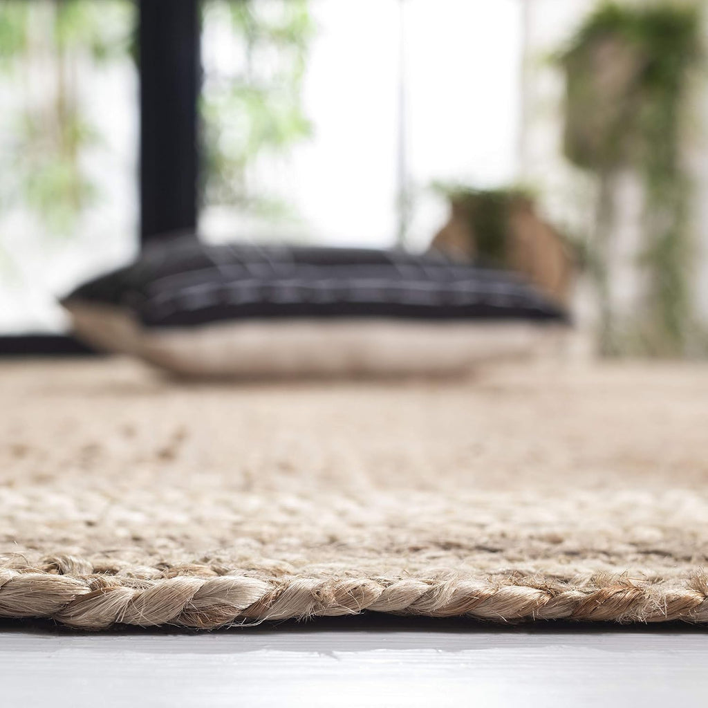 Natural Fiber Collection Area Rug - 6' x 9', Ivory & Natural, Handmade Border Farmhouse Jute, Ideal for High Traffic