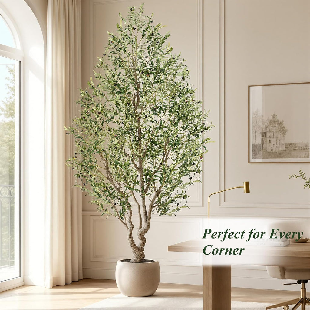 9ft Faux Olive Tree - Large Artificial Olive Tree with Realistic 2006 Leaves and 157 Olives - Lush and Elegant Fake