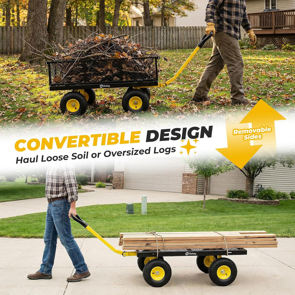 1000lbs Heavy Duty Steel Garden Cart for Yard & Farm, Utility Wagon with Removable Sides (Convert to Flatbed), 10"