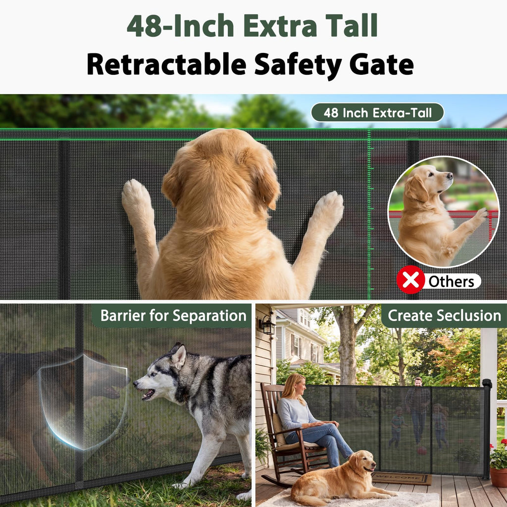 275" Retractable Baby Gates Extra Wide Driveway Gate Garage Fence, Black