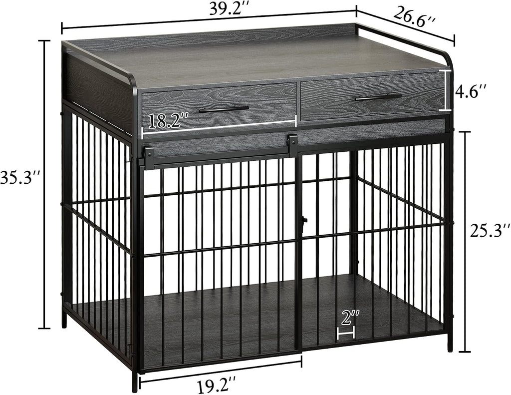 Dog Crate Furniture with 2 Drawers, Heavy Duty Dog Crate