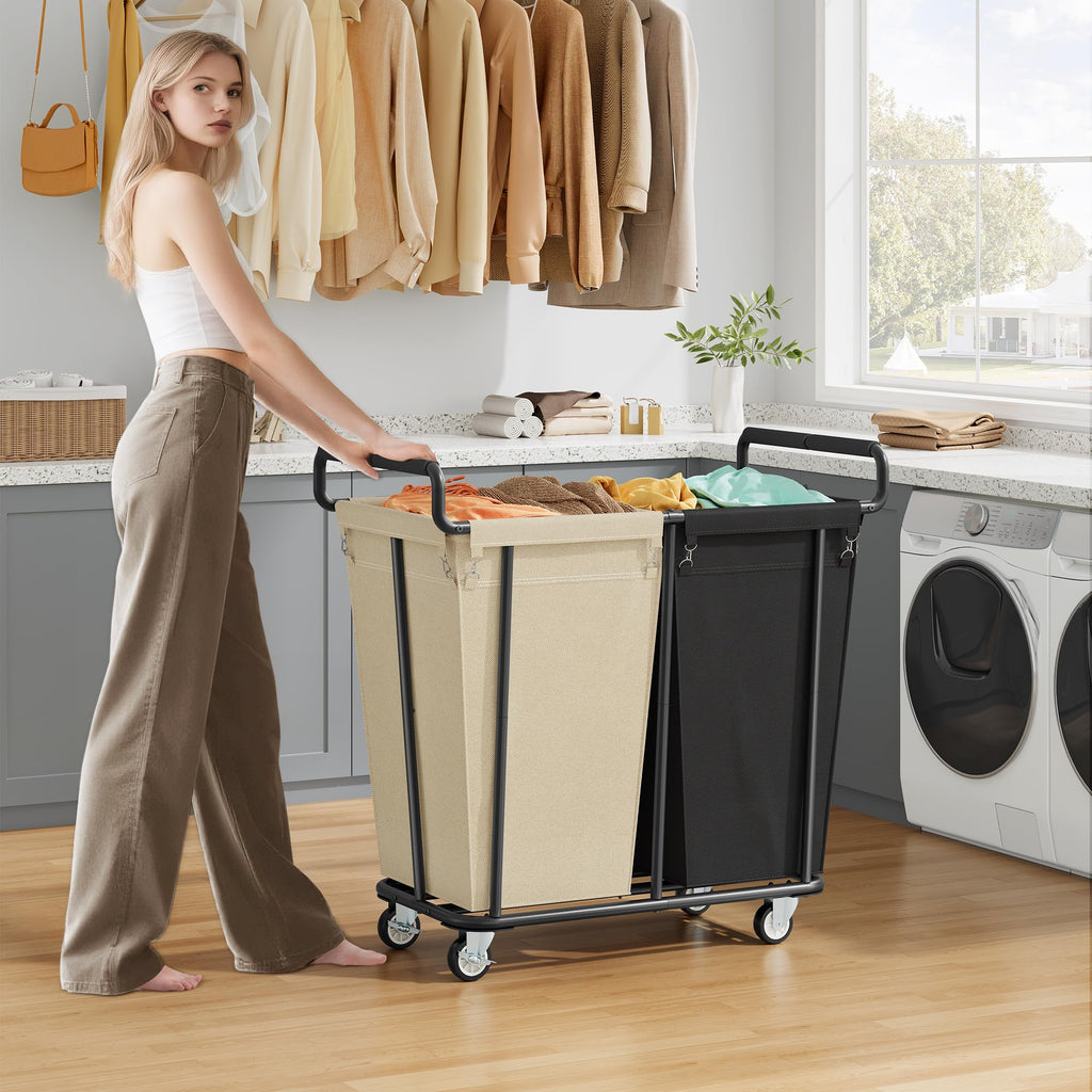 2 Section Heavy Duty Laundry Basket with Wheels, 360L