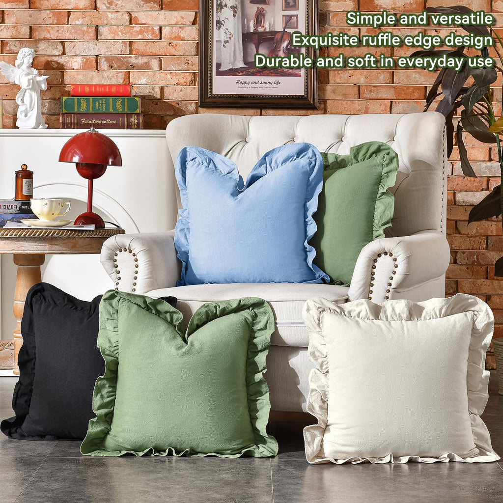 Pack of 2 Throw Pillow Covers 100% Cotton Pre Washed Ruffle Decorative Pillowcase Cushion for Couch Sofa Bedroom 22 x