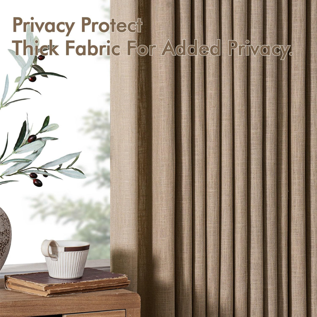 Pinch Pleated Thick Linen Curtains 90 Inches 2 Panels Brown Drapes