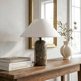 LED Table Lamp - 14” Modern Stone Table Lamp - Decorative Dimmable Desk Lamp - Brown Marble