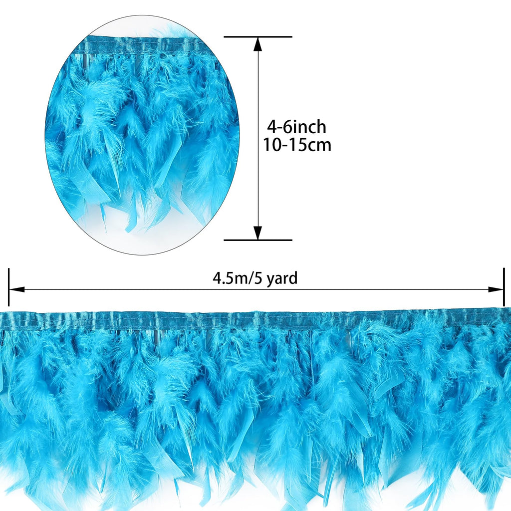Aqua Blue Turkey Feathers Trim Fringe 5Yard 4-6inch