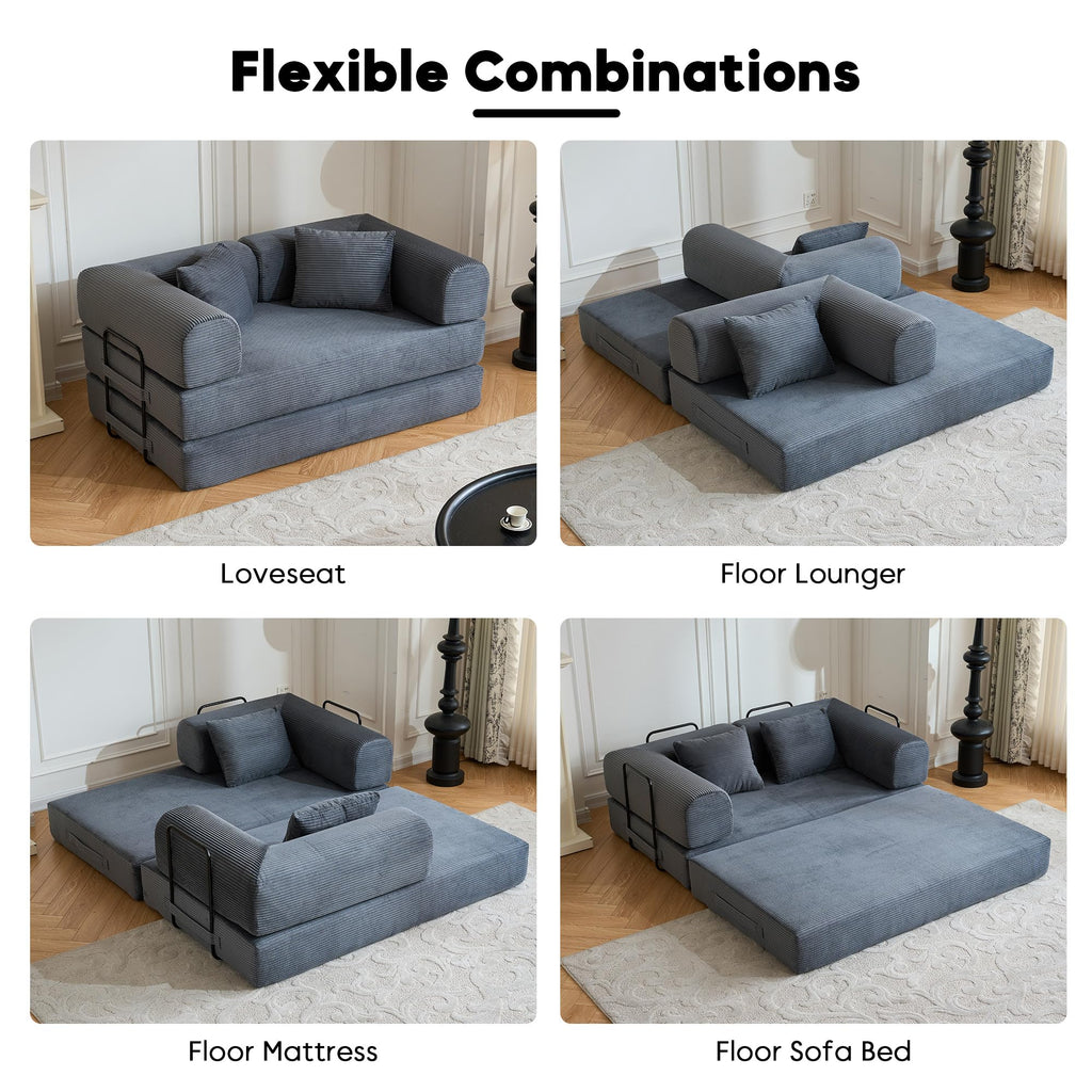 59" Convertible Floor Sofa Bed, Boneless Couches, Grey