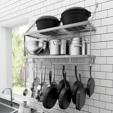 Silver Gray Pot Rack Wall Mounted, 100 Lbs Capacity