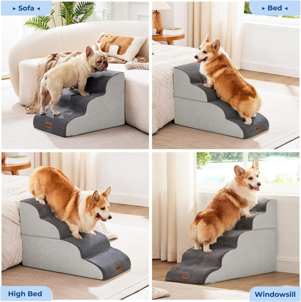 Dog Stairs Ramp for High Beds Up to 25", 5 Step Pet Stairs Grey