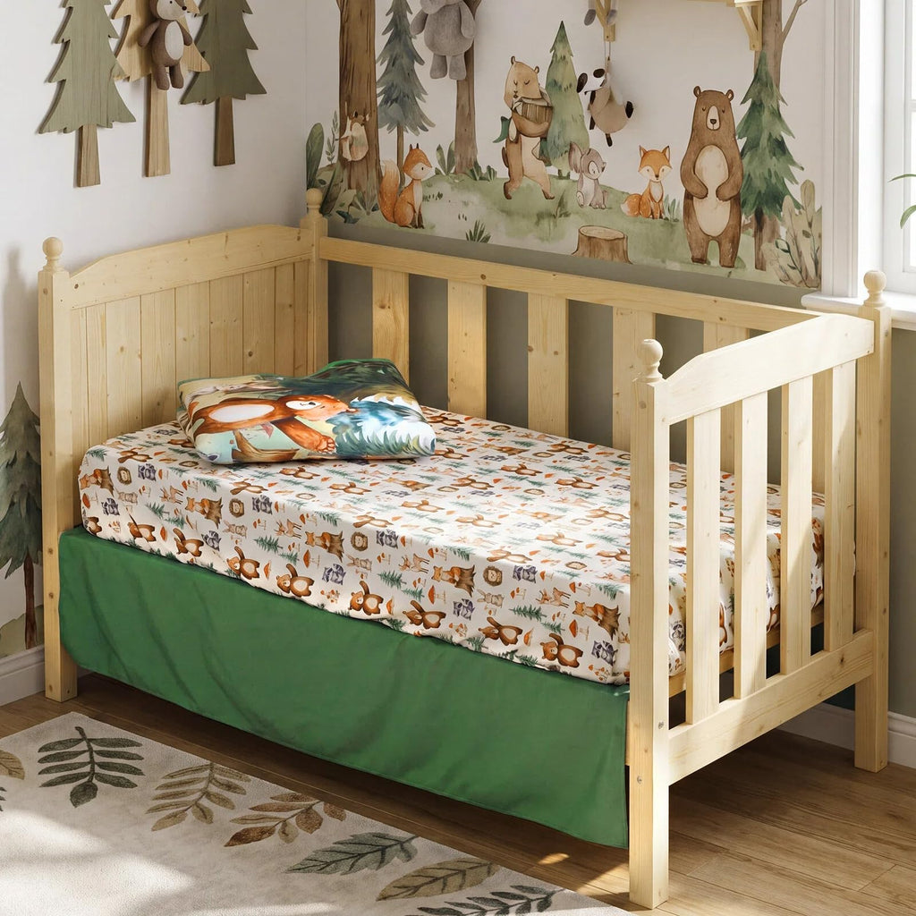 3 Pcs Woodland Animal Crib Sheet Set Baby Crib Bedding Set Includes 52"x28" Fitted Sheet, Quilt, Bed Skirt for